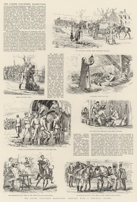 Paskalya Gönüllüleri Manevraları, Yürüyen Sütunlu Eskizler (gravür) by English School