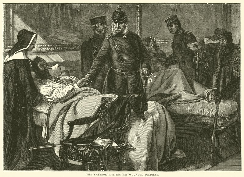 İmparator, yaralı askerlerini ziyaret ediyor, Mayıs 1871 by English School