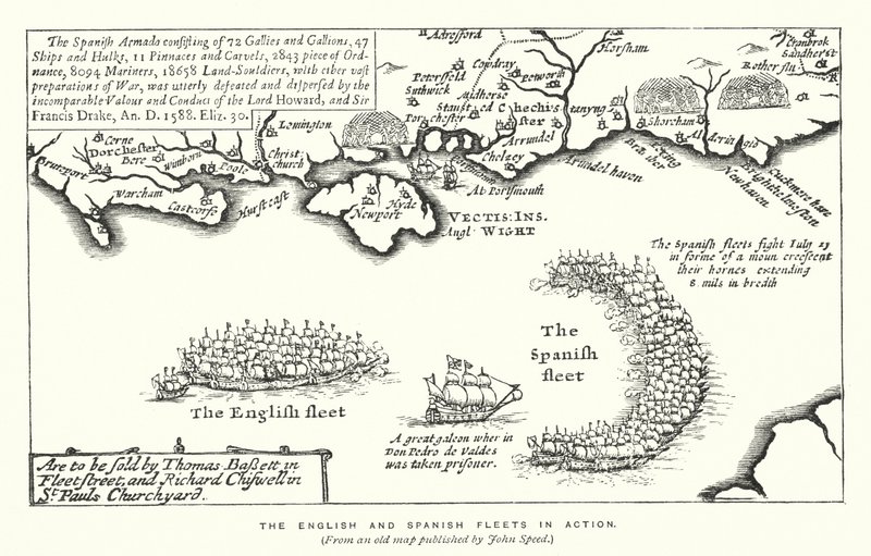 İngiliz ve İspanyol filoları iş başında (gravür) by English School