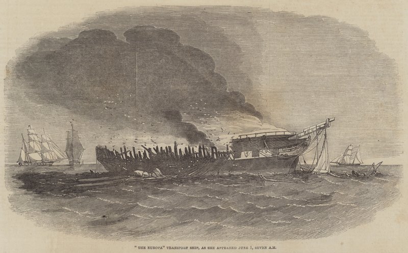 "The Europa" Nakliye Gemisi, göründüğü şekliyle 1 Haziran, Sabah yedi (gravür) by English School
