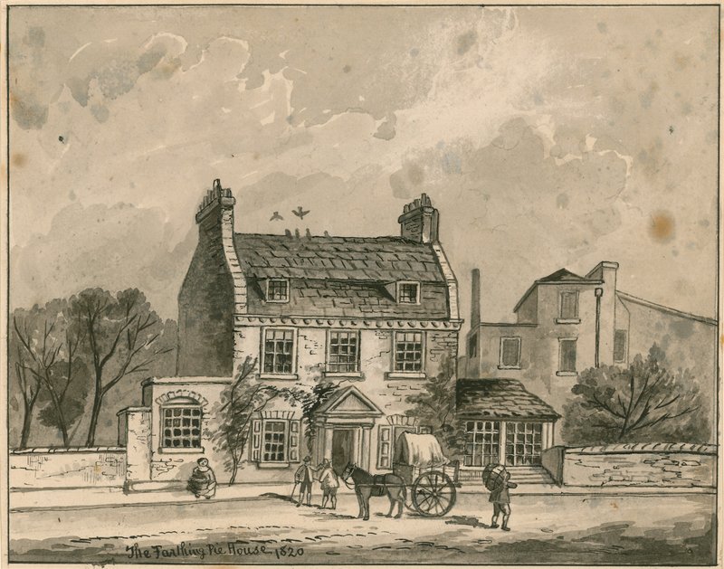 Farthing Pie House, Londra, 1820 tarihli orijinal çizim (kağıt üzerinde wc) by English School