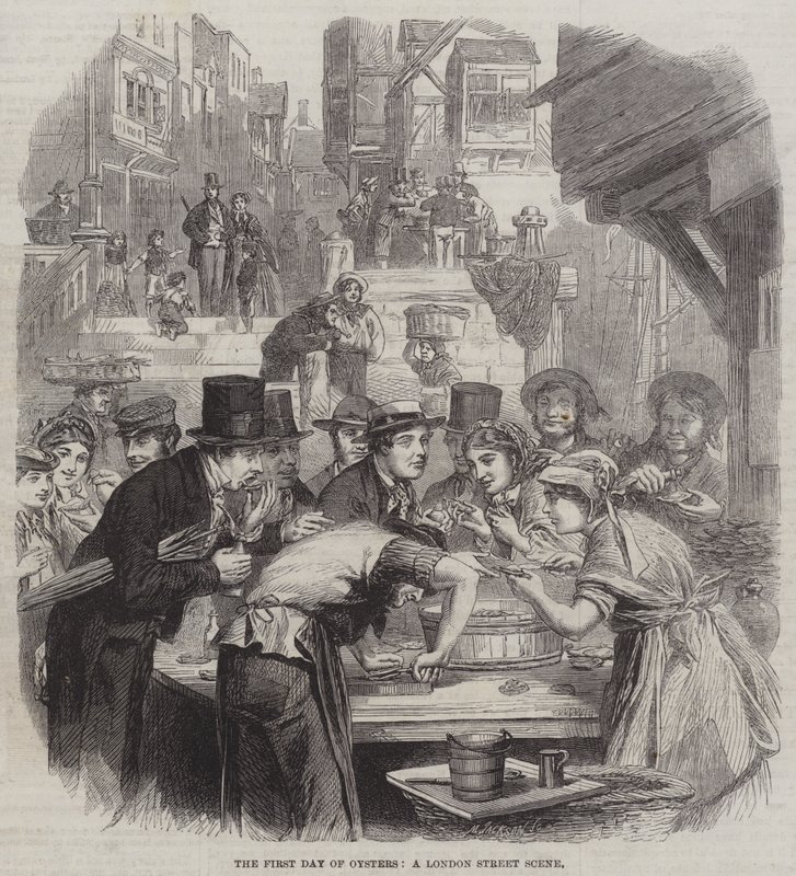 İstiridyelerin İlk Günü, Londra Sokak Manzarası (gravür) by English School