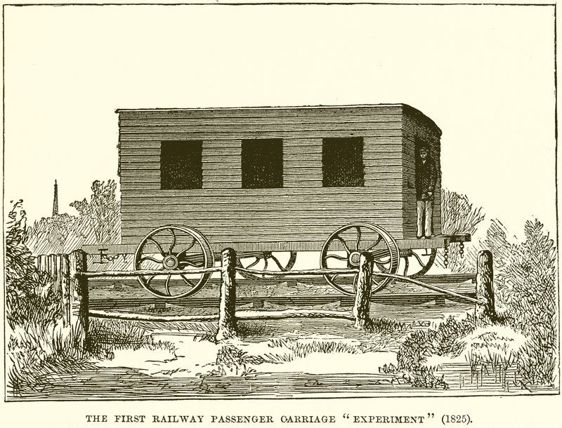 İlk Demiryolu Yolcu Taşıma Deneyi (1825) by English School