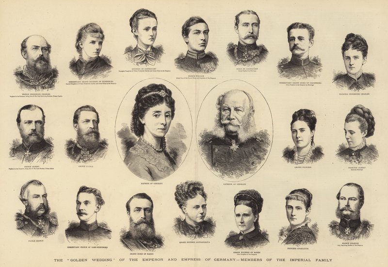 Almanya İmparatoru ve İmparatoriçesi, İmparatorluk Ailesi Üyelerinin "Altın Düğünü" (gravür) by English School