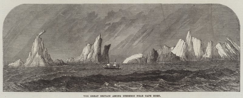 Cape Horn (gravür) yakınlarındaki Buzdağları arasında Büyük Britanya by English School