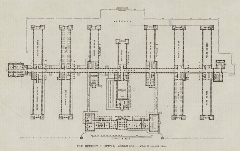 Herbert Hastanesi, Woolwich, Zemin Kat Planı (gravür) by English School
