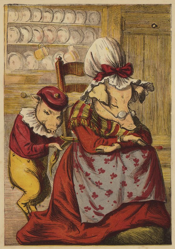 Beş Küçük Domuzun Tarihi (renkli gravür) by English School