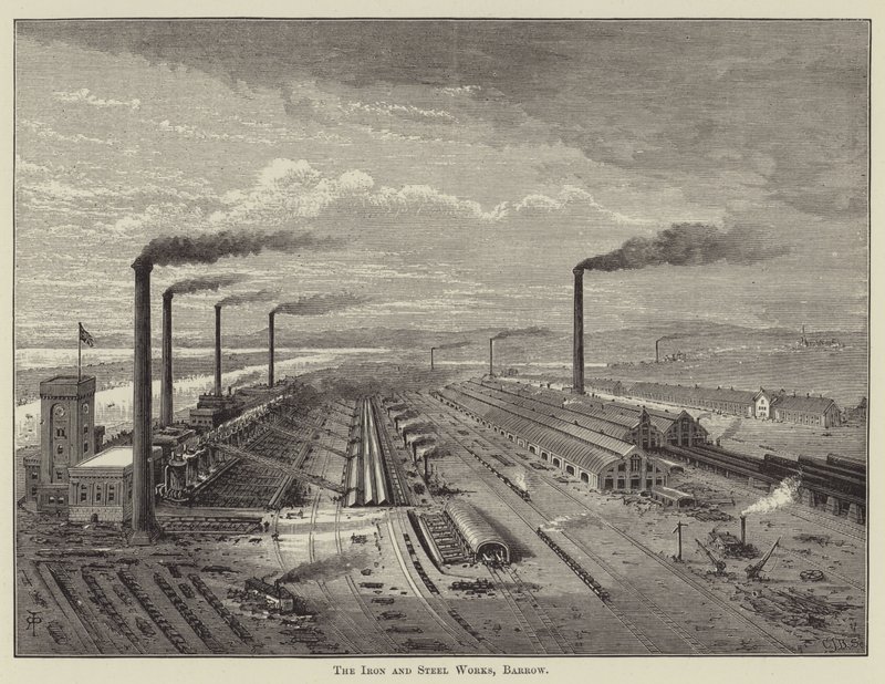 Demir ve Çelik Fabrikaları, Barrow (gravür) by English School