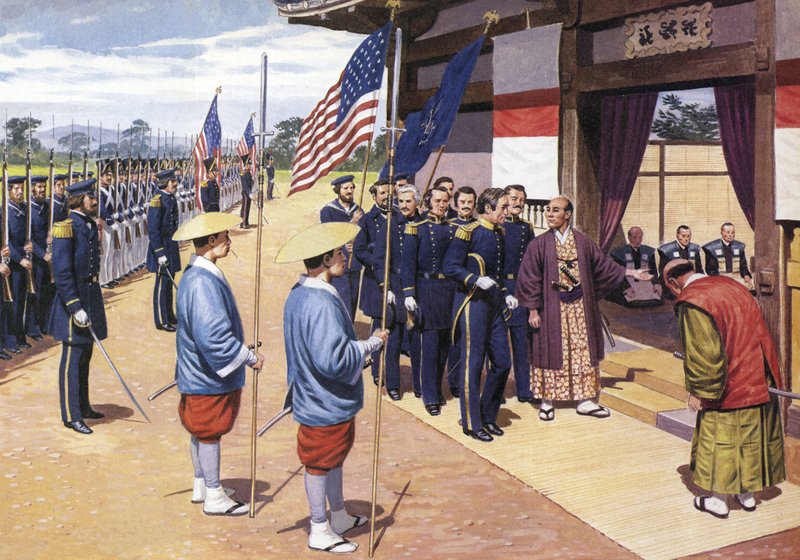 Japonlar Amiral Perry'ye boyun eğiyor by English School