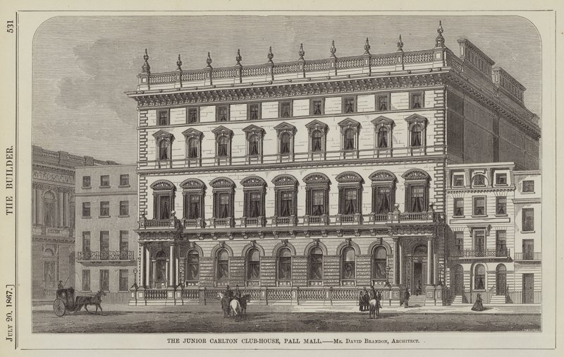 Junior Carlton Club-House, Pall Mall, Bay David Brandon, Mimar (gravür) by English School