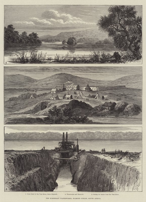 Kimberley Waterworks, Diamond Fields, Güney Afrika (gravür) by English School