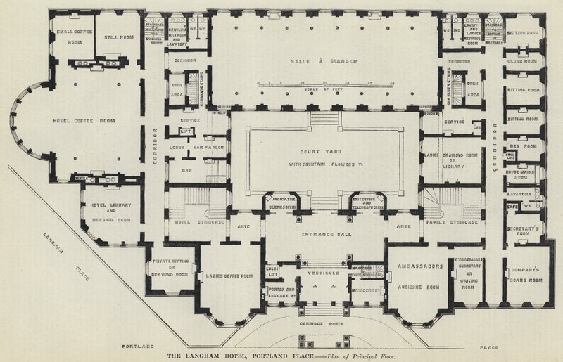 Langham Hotel, Portland Place (gravür) by English School