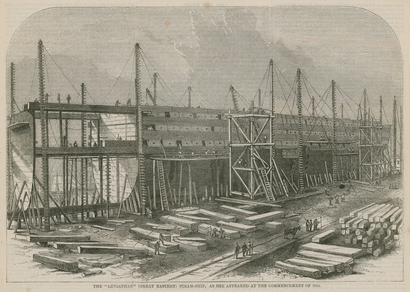 1855 yılının başında ortaya çıktığı haliyle Leviathan (Büyük Doğu) buharlı gemisi by English School