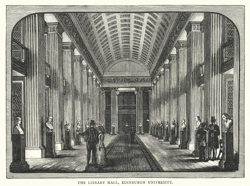 Kütüphane Salonu, Edinburgh Üniversitesi (gravür) by English School