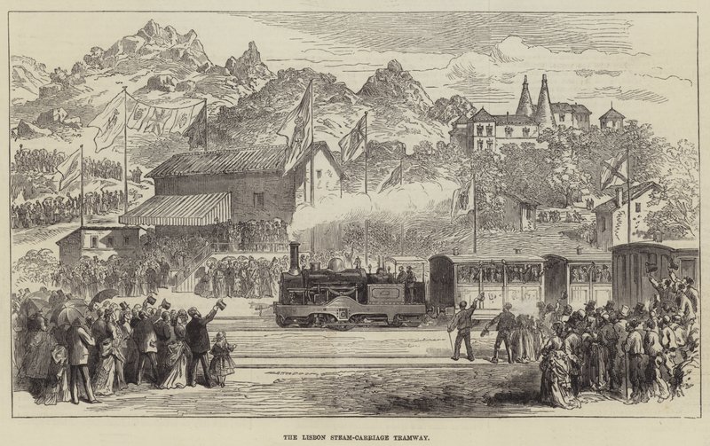 Lizbon Buharlı Tramvay (gravür) by English School