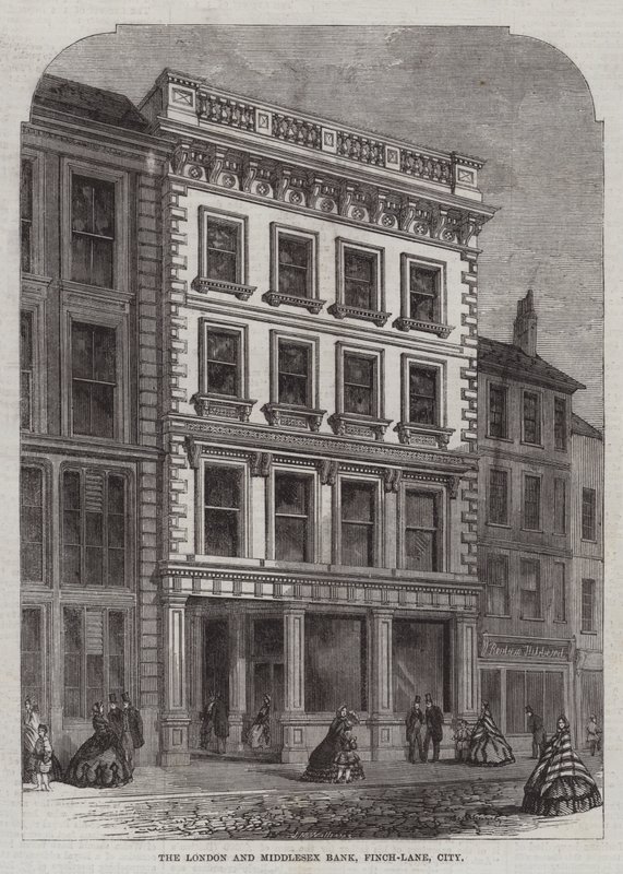 Londra ve Middlesex Bankası, Finch-Lane, Şehir (gravür) by English School