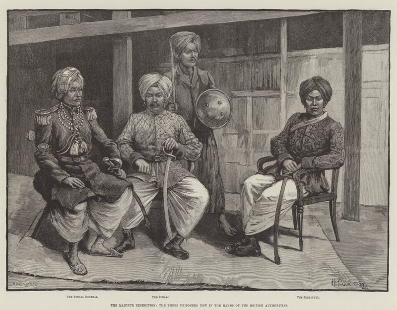 Manipur Seferi, Artık İngiliz Yetkililerin Elinde Üç Mahkûm (gravür) by English School