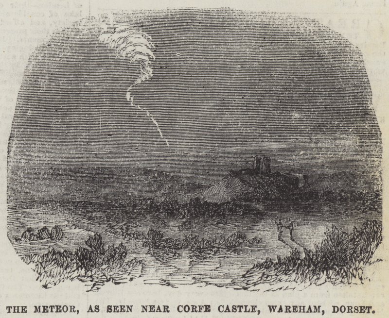 Meteor, Corfe Castle, Wareham, Dorset (gravür) yakınında görüldüğü gibi by English School