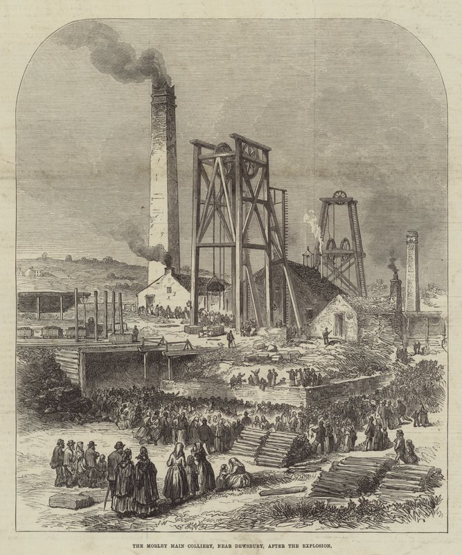 Patlamadan sonra Dewsbury yakınlarındaki Morley Main Colliery (gravür) by English School