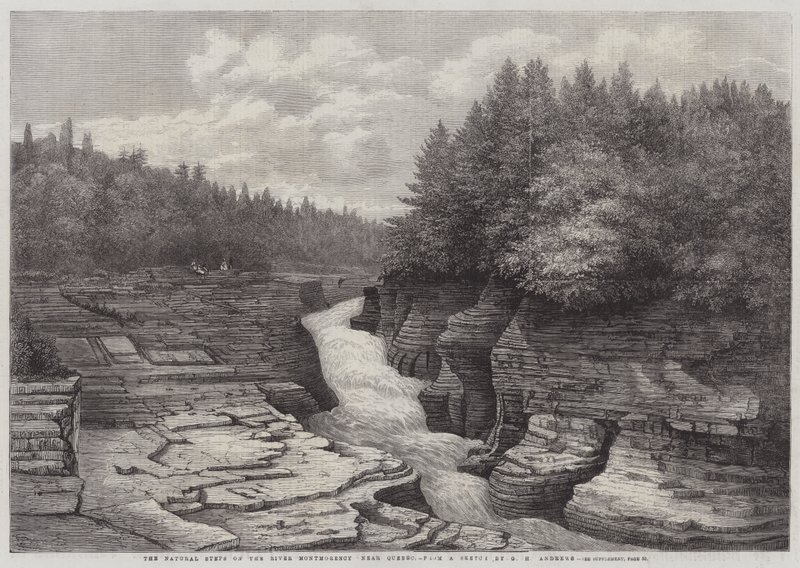 Quebec yakınlarındaki Montmorency Nehri üzerindeki Doğal Adımlar (gravür) by English School