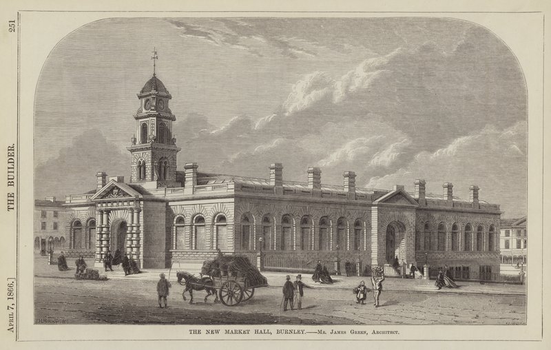 Yeni Pazar Salonu, Burnley, Bay James Green, Mimar (gravür) by English School