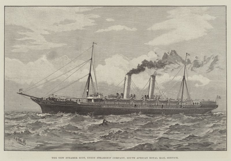The New Steamer Scot, Union Steamship Company, Güney Afrika Kraliyet Posta Servisi (gravür) by English School