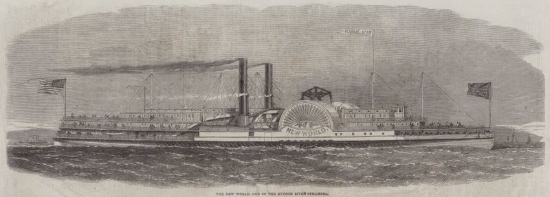 Yeni Dünya, Hudson Nehri Vapurlarından biri (gravür) by English School