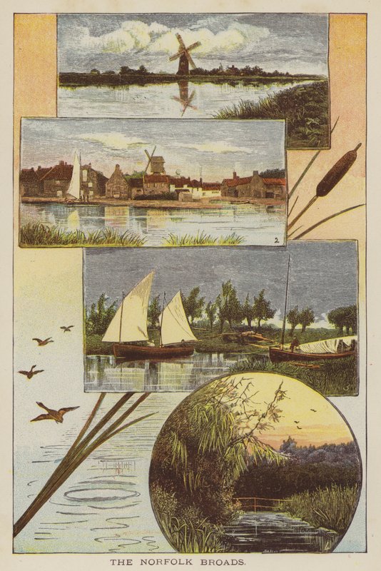 Norfolk Broads (renkli gravür) by English School