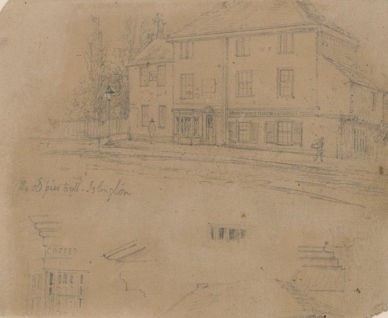 The Old Pied Bull Inn, Islington (kağıt üzerine mürekkep) by English School
