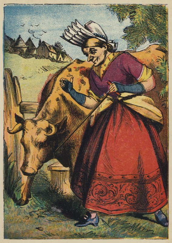 Yaşlı Kadın ve İnek (renkli taş) by English School
