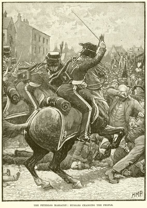 Peterloo Katliamı: Hussars Halkı şarj ediyor by English School