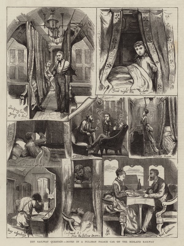 Demiryolu Sorusu, Midland Demiryolundaki Pullman Saray Arabasındaki Notlar (gravür) by English School