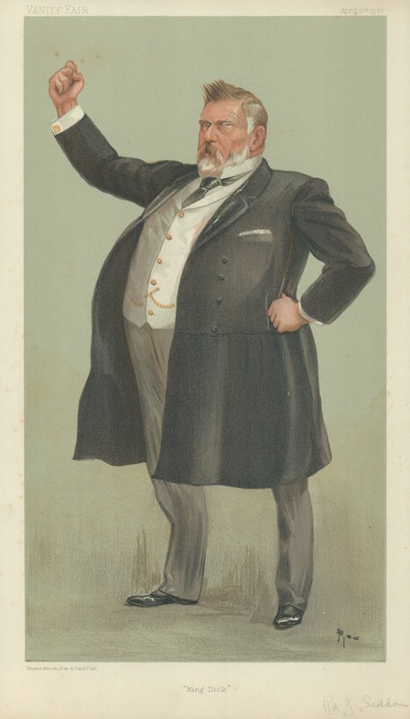 Sağ Hon Richard John Seddon, King Dick, 17 Nisan 1902, Vanity Fair karikatürü by English School