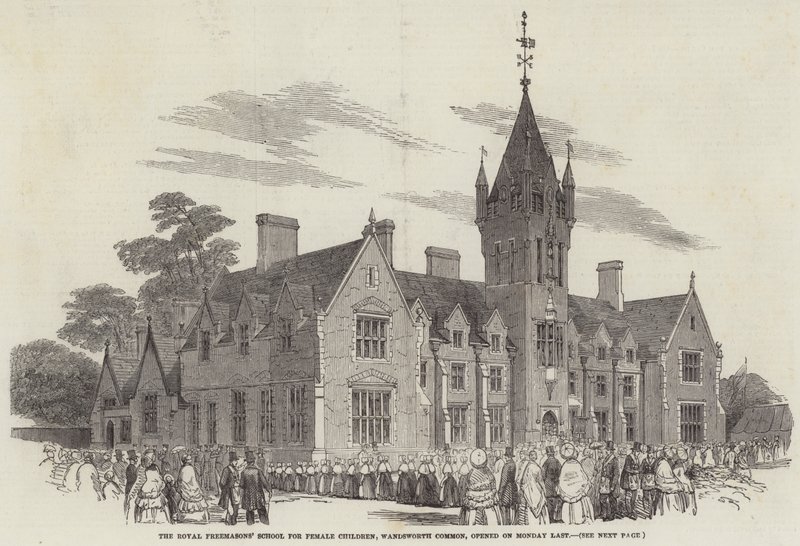 Kraliyet Masonlarının Kız Çocukları Okulu, Wandsworth Common, Geçen Pazartesi günü açıldı (gravür) by English School
