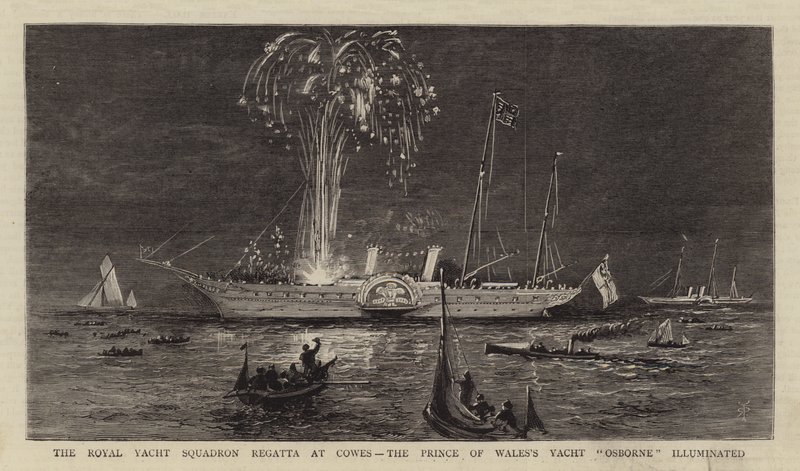 Kraliyet Yat Filosu Regatta Cowes, Galler Prensi Yat "Osborne" ışıklı (gravür) by English School