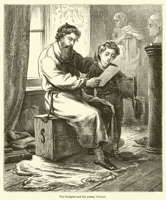 Heykeltıraş ve Genç Ressam (gravür) by English School
