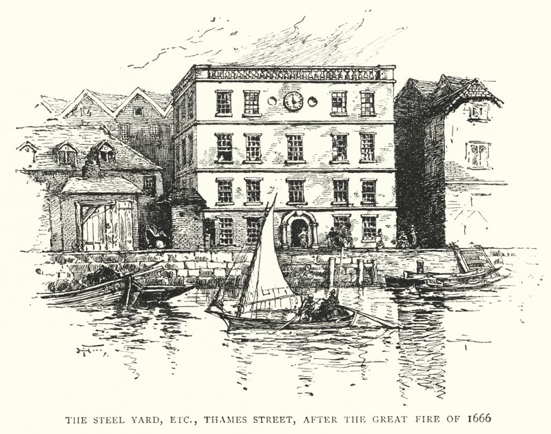 Steel Yard, vb, Thames Caddesi, 1666 Büyük Yangınından sonra (gravür) by English School