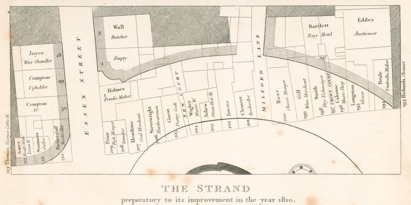 The Strand, Londra, 1810 yılındaki iyileştirmesinden önce; alan planı by English School