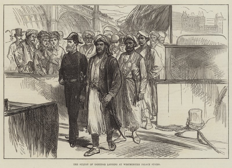 Zanzibar Sultanı Westminster Sarayı Merdivenlerine iniyor (gravür) by English School