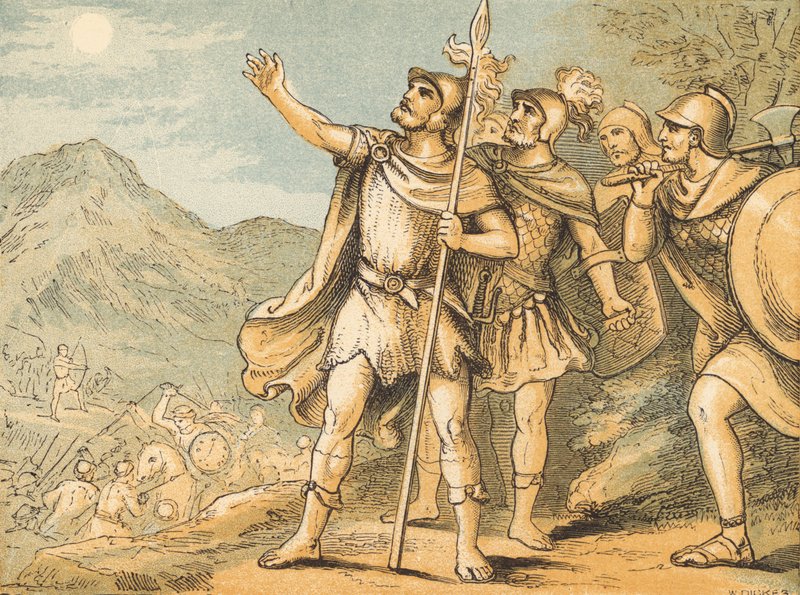 Güneş ve Ay Duruyor (renkli gravür) by English School