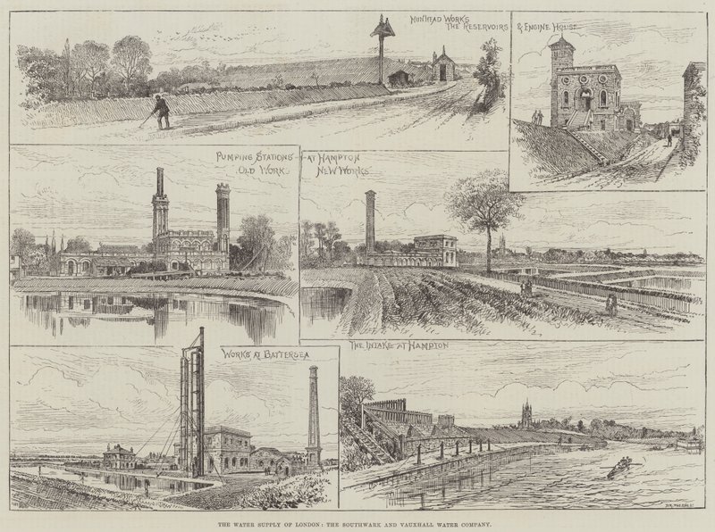 Londra Su Temini, Southwark ve Vauxhall Su Şirketi (gravür) by English School