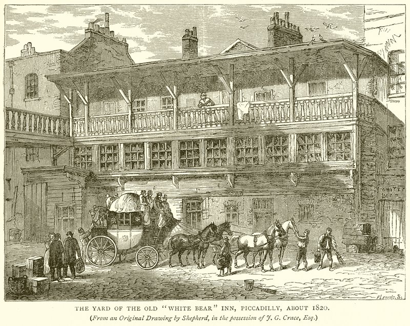 Eski Beyaz Ayı Hanının Avlusu, Piccadilly, yaklaşık 1820 by English School