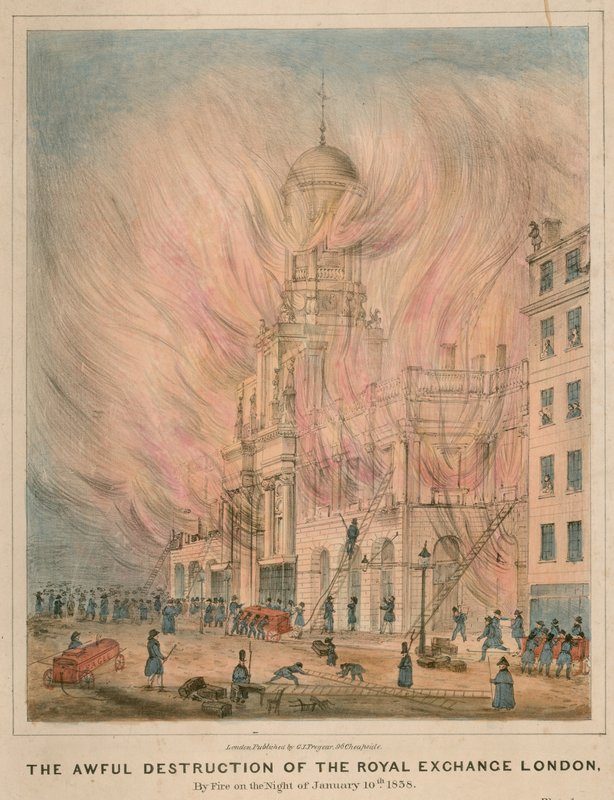 10 Ocak 1838 gecesi Londra Kraliyet Borsasının korkunç yıkımı by English School