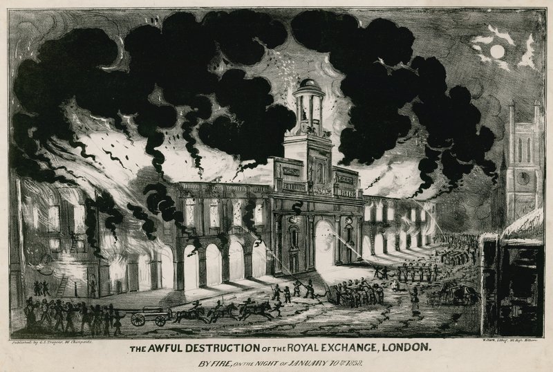 10 Ocak 1838 gecesi Londra Kraliyet Borsasının korkunç yıkımı by English School