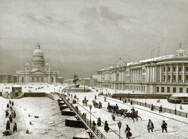 The bridge and church of St. Isaac by English School