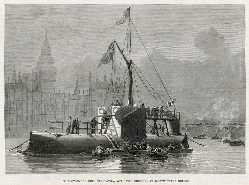 Silindir gemi Kleopatra, dikilitaş ile Westminster Bridge