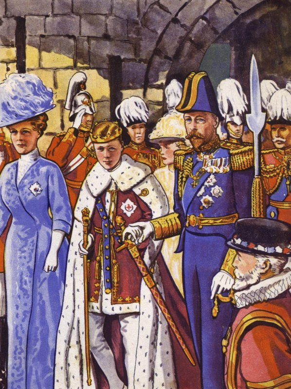 Gelecekteki Kral Edward VIII, Galler Prensi olarak yatırım yaptı (renkli taş) by English School
