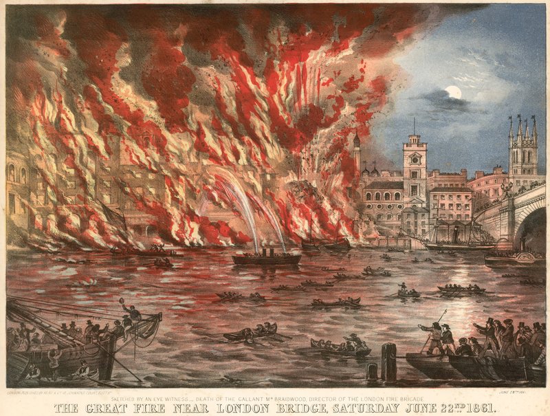 Londra Köprüsü yakınlarındaki büyük yangın, 22 Haziran 1861 Cumartesi by English School