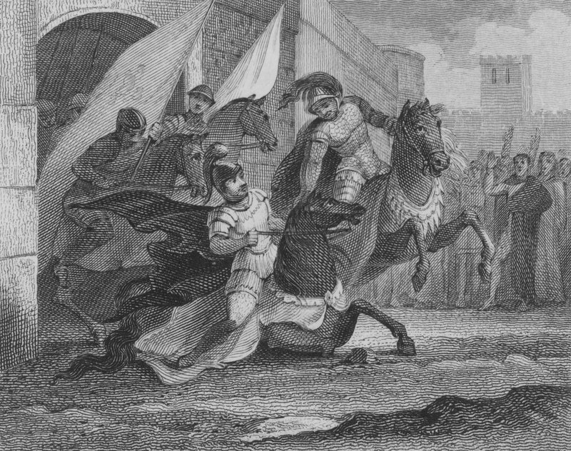 Lombard Kralı Alboin'in Pavia şehrine girerken düşen atı, 572 by English School