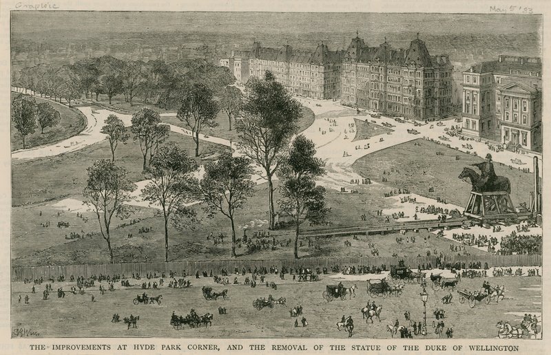 Hyde Park Corner'daki iyileştirmeler ve Wellington Dükü heykelinin kaldırılması by English School